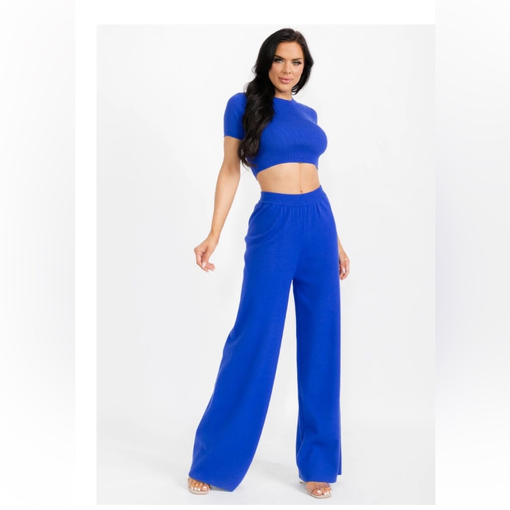 Womens short sleeve Crop Top Elastic Waist paint Ribbentrop 2 Set size S,M,L